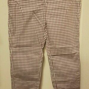 Uniqlo elastic tie waist cotton/spandex purple plaid print pants women's L